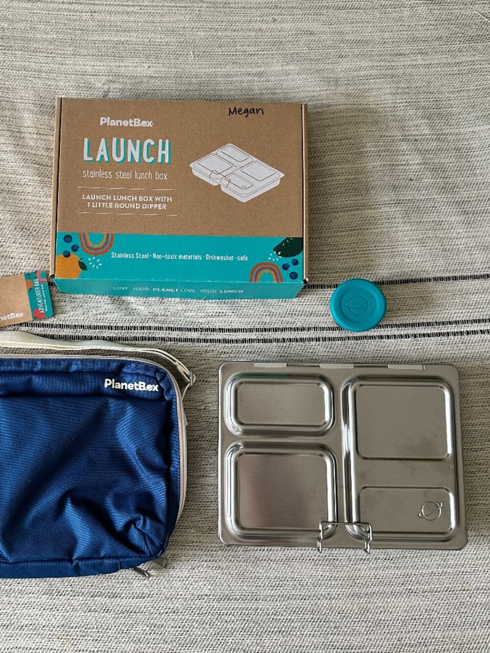 NIB - PlanetBox Launch Stainless Steel Bento Lunchbox Set + Blue Insul.Carry Bag